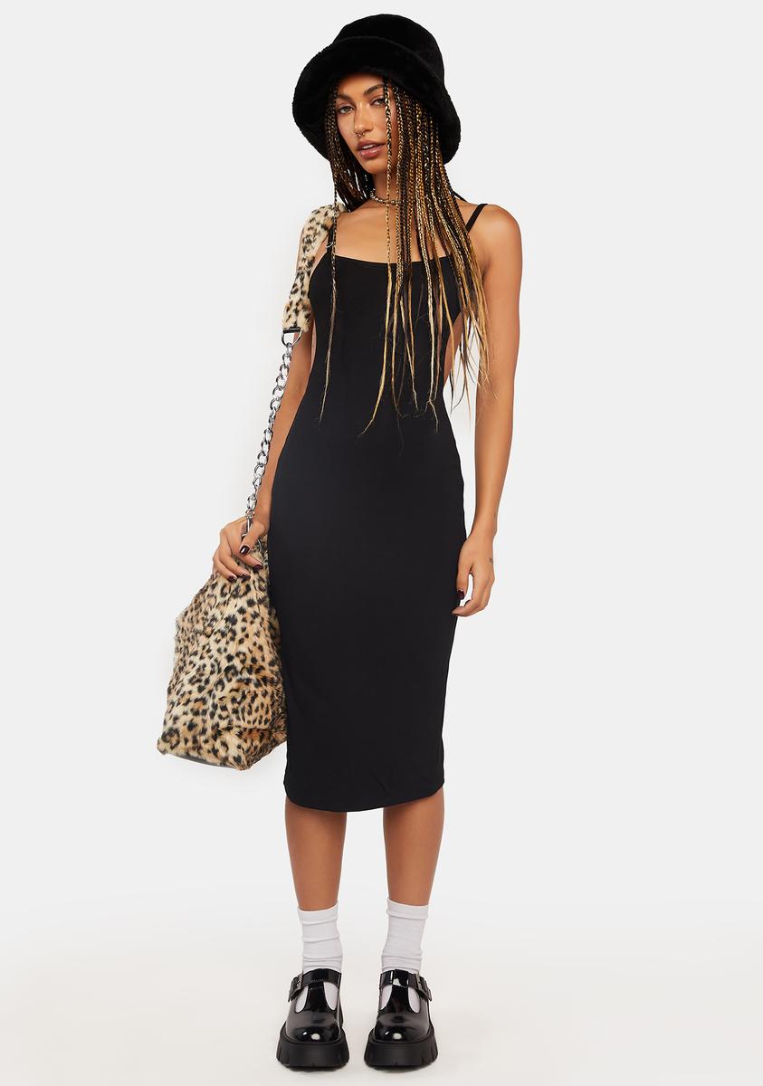 Bodycon Midi Open Back Slit Dress - Black – Dolls Kill