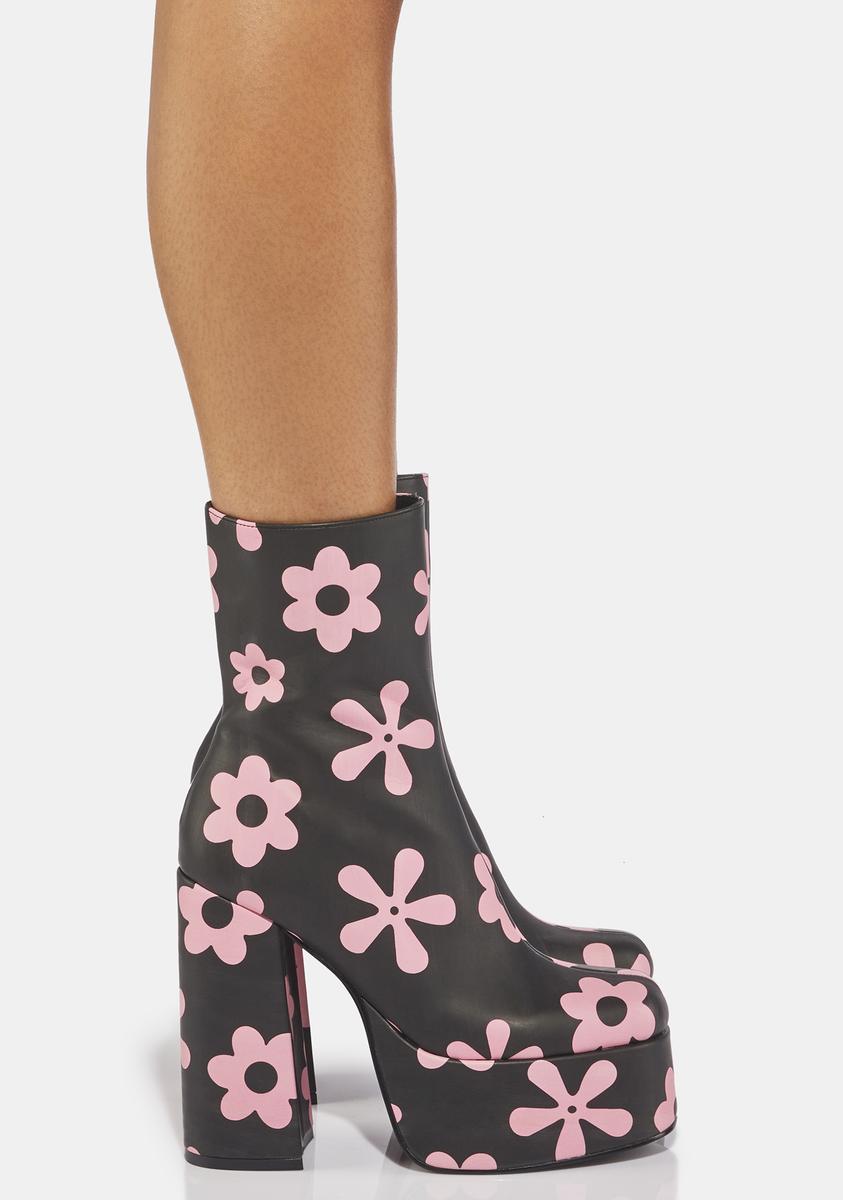 DOLLS KILL 厚底ブーツ Delia's Lace Up Side Zip Knee High Boots - Black – Dolls Kill