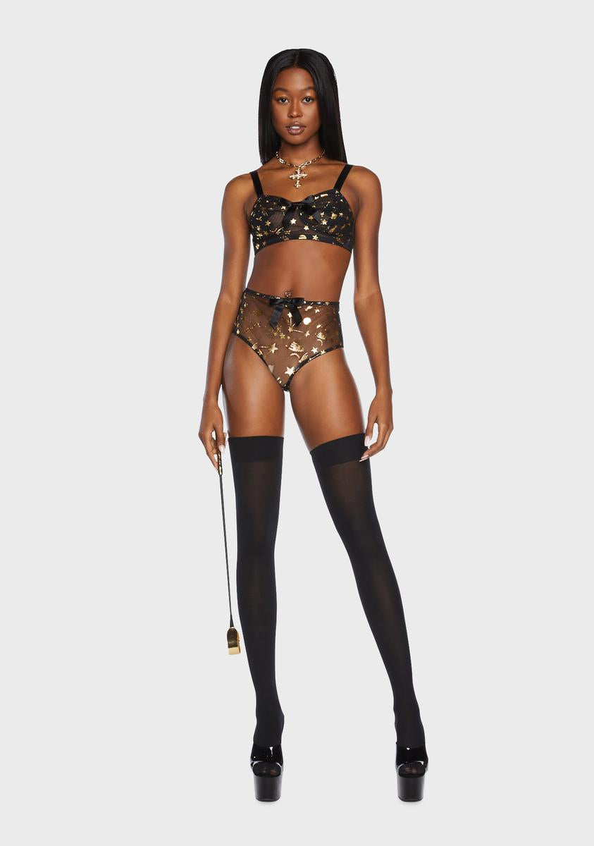 Playful Promises High Waist Sheer Cosmic Print Brief - Black/Gold