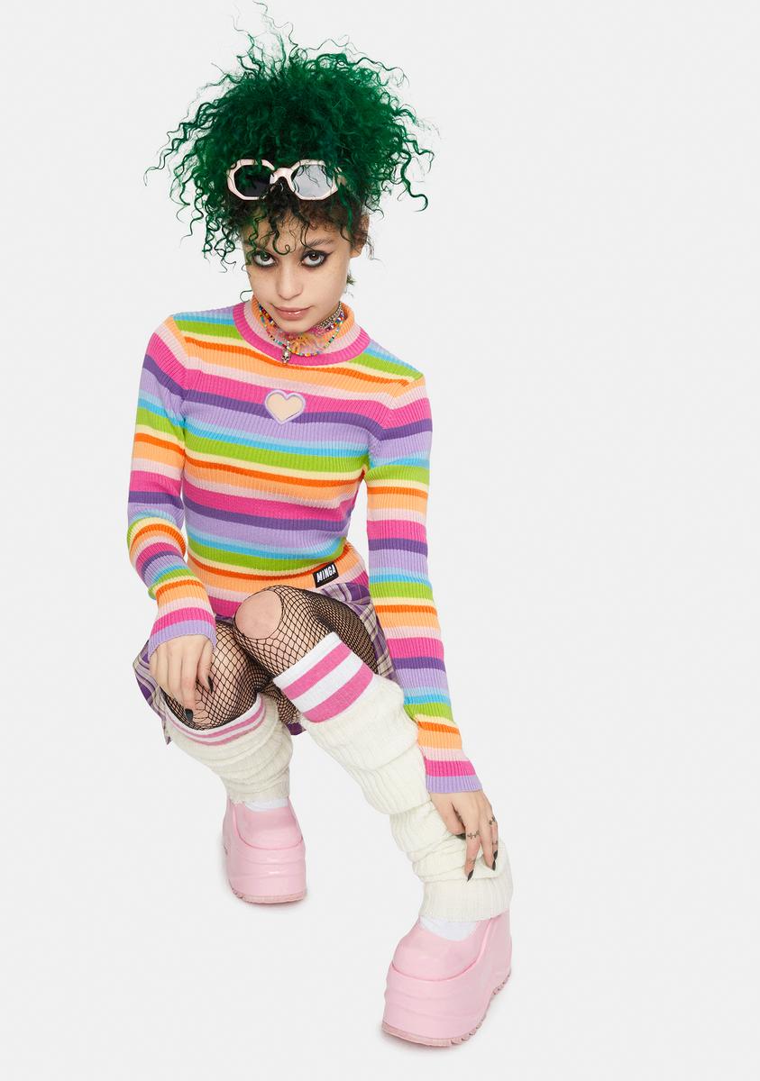 Minga Heart Cutout Striped Knit Ribbed Top – Dolls Kill