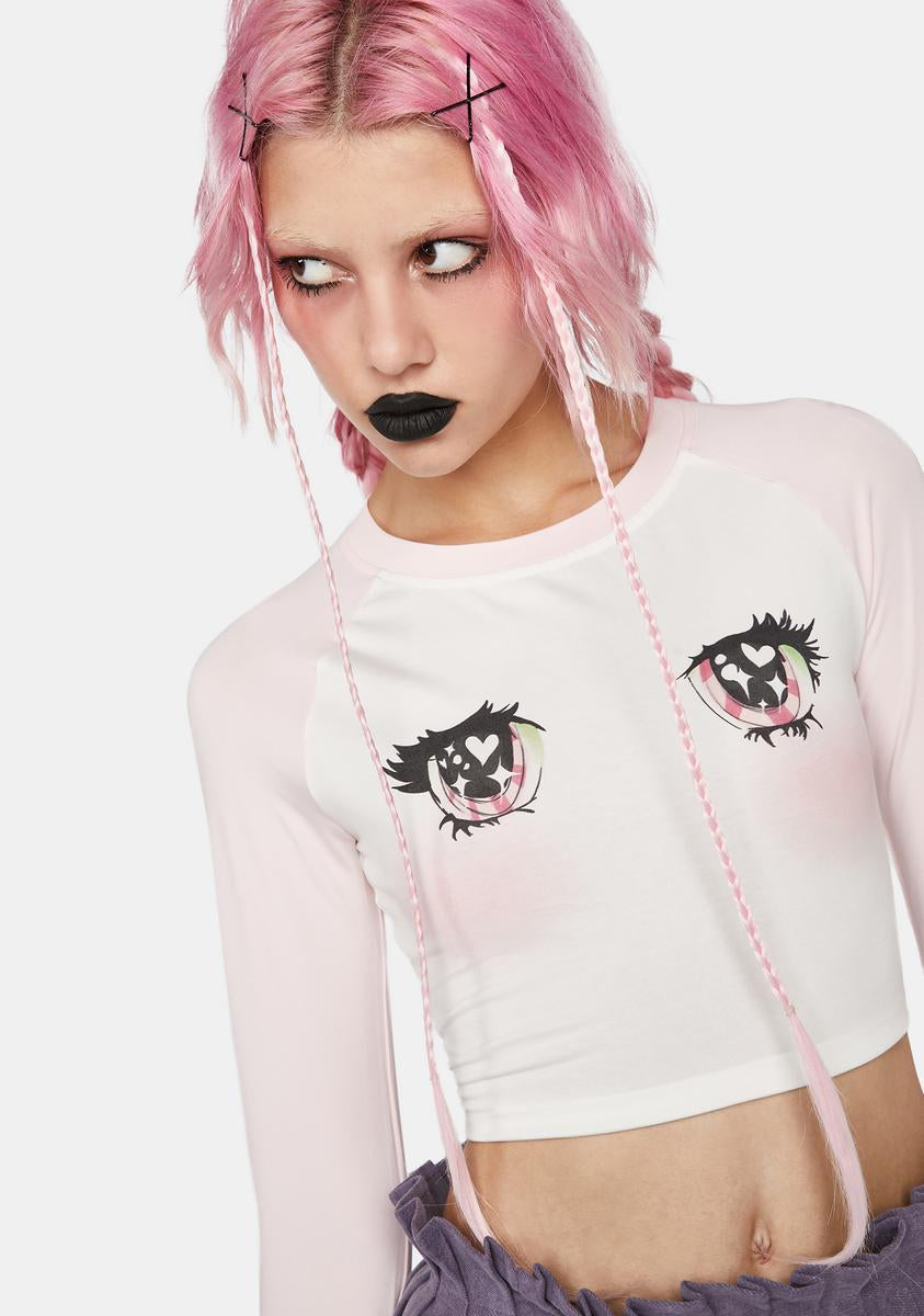 No Dress Twinkle Eyes Graphic Long Sleeve Top - White