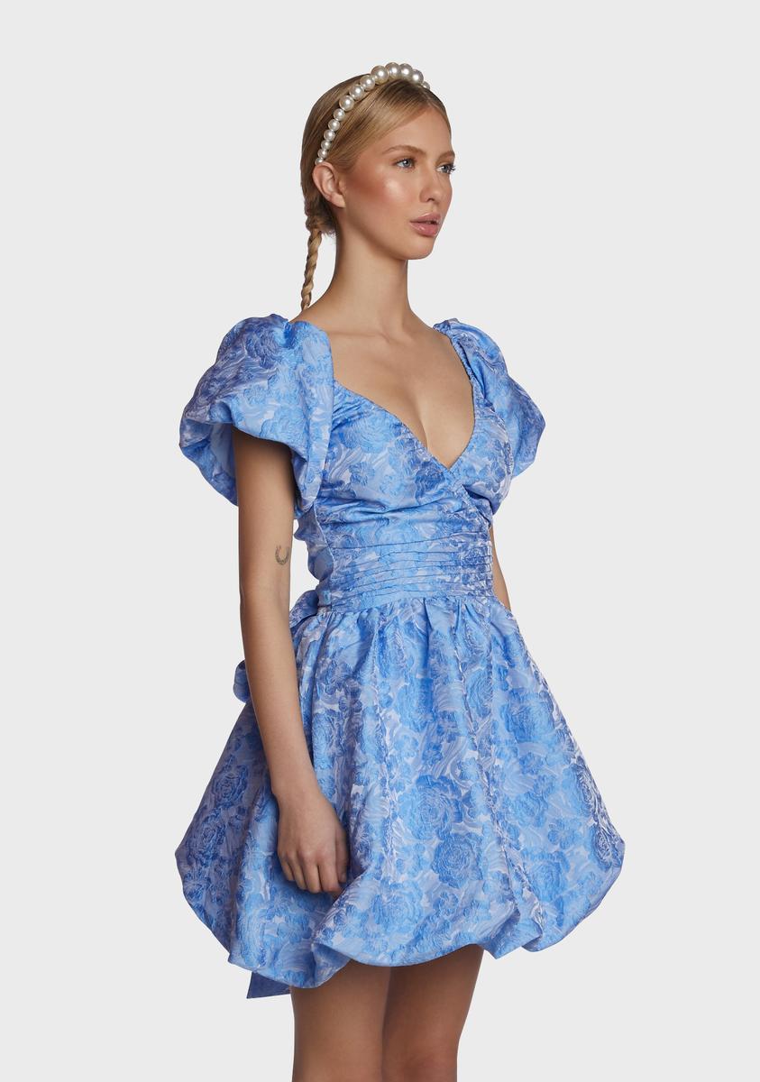 Sister Jane Floral Jacquard Bubble Hem Dress - Blue – Dolls Kill