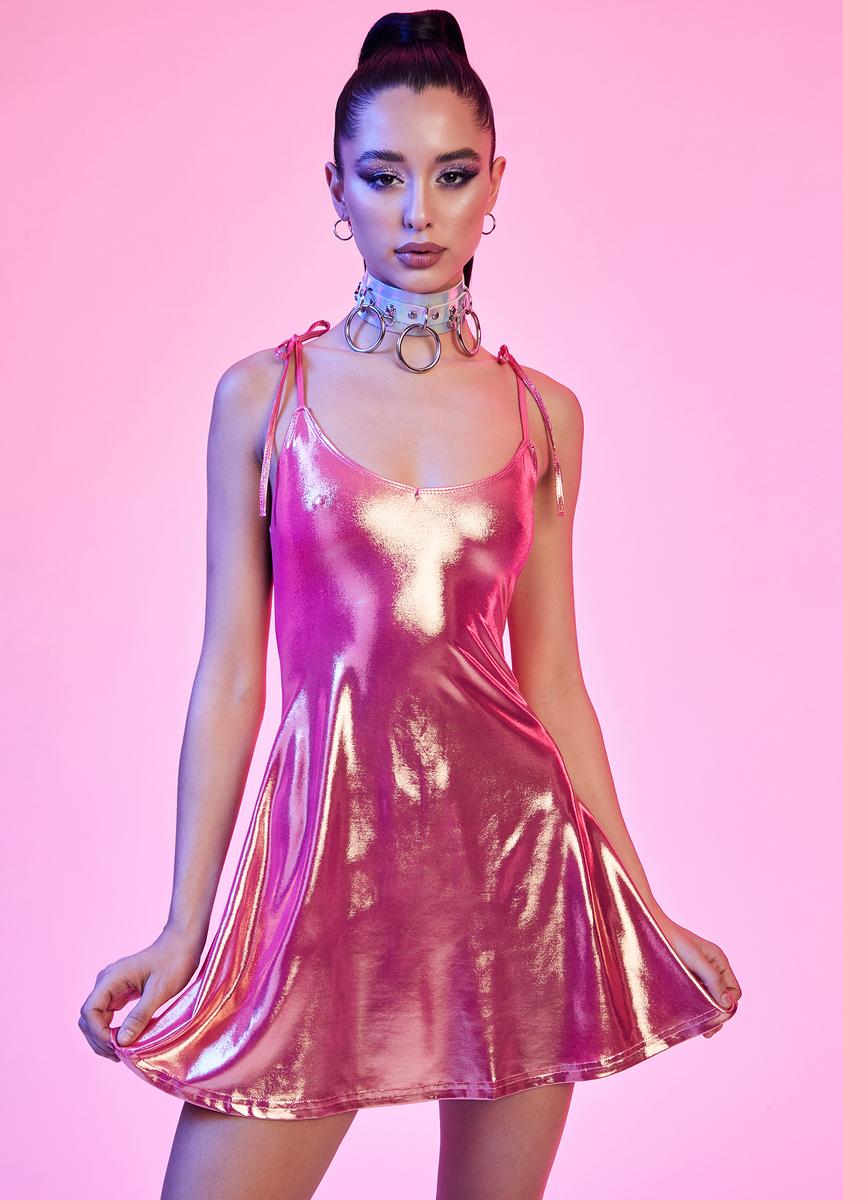 Current Mood Holographic Mini Dress - Pink/Gold – Dolls Kill