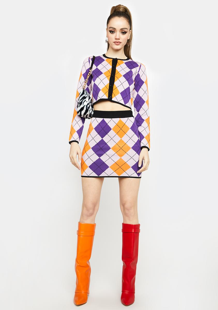 Glamorous Argyle Knit Cardigan Purple Multi – Dolls Kill