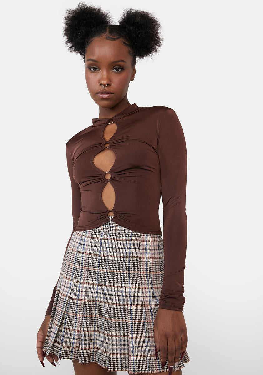 Cut Out Long Sleeve Crop Top - Brown – Dolls Kill