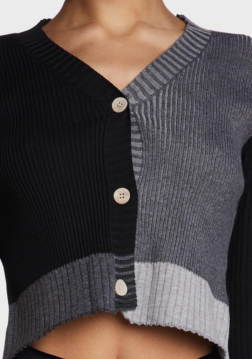 Colorblock Knit Cardigan Grey Black Dolls Kill colorblock-knit-cardigan-grey-black-dolls-kill