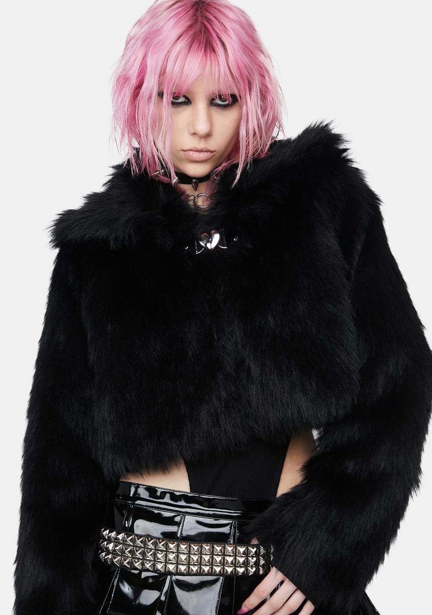 Punk Rave Heart Clasp Faux Fur Crop Jacket - Black – Dolls Kill