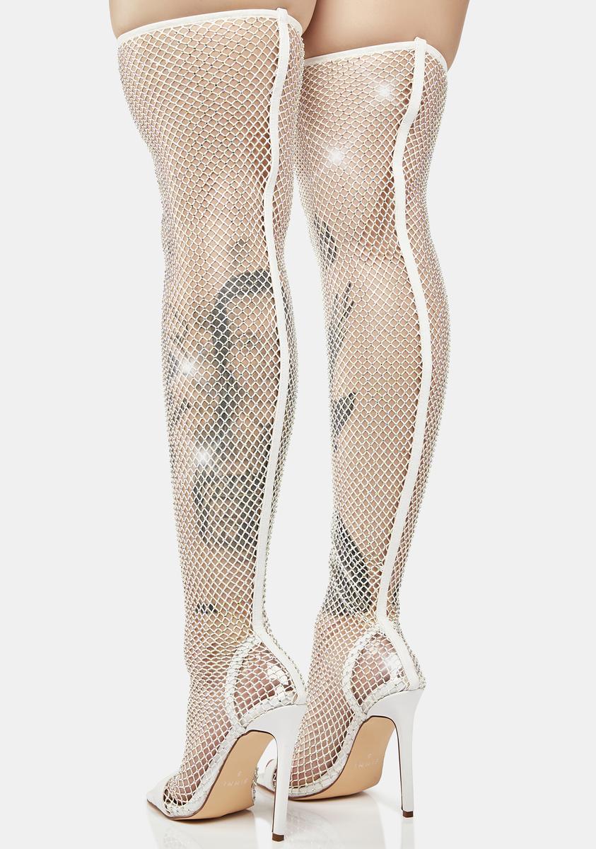 SIMMI Diamante Thigh-High Fishnet Heels White – Dolls Kill