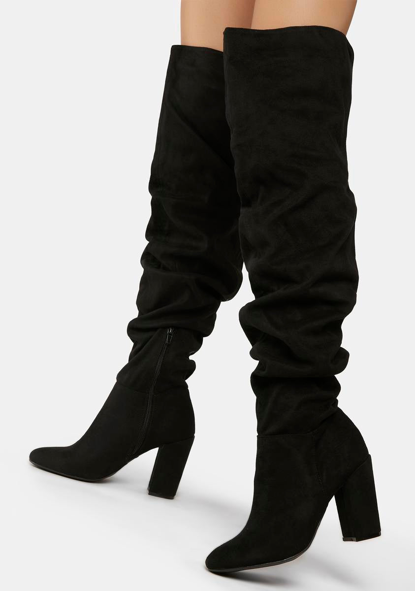 Faux Suede Ruched Pointed Toe Booties - Black – Dolls Kill