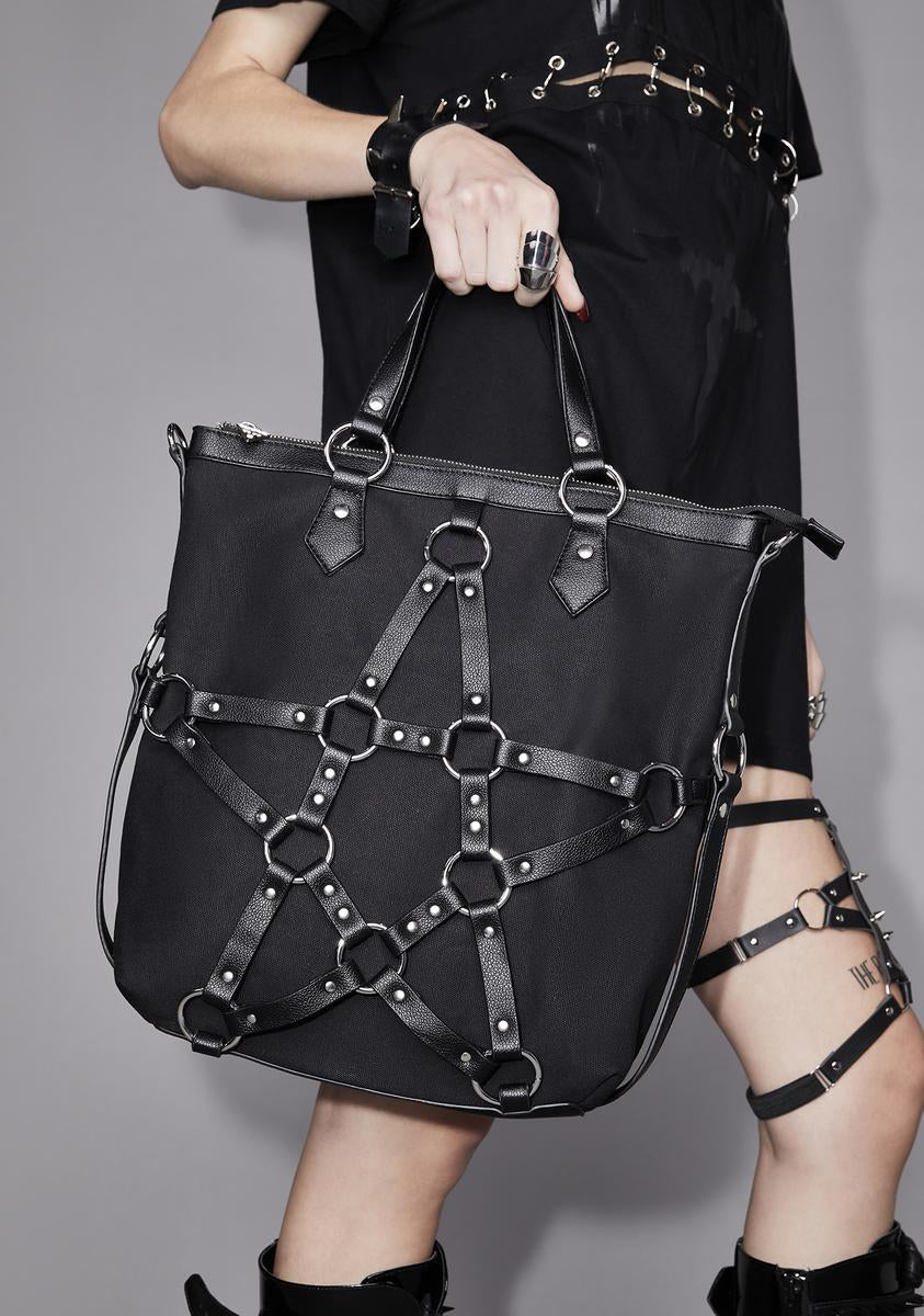 Defiant Smile Pentagram Tote Bag Widow,Specials : American Fashion Style Bags On Sale