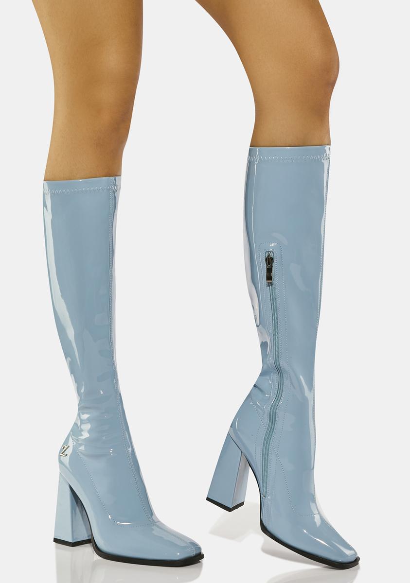 Zemeta Vegan Leather Vinyl Knee High Boots - Blue – Dolls Kill