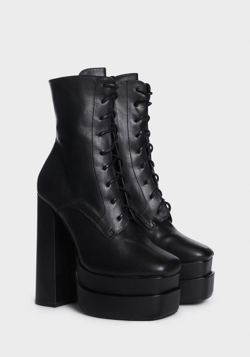 Public Desire Vegan Leather Platform Block Heel Boots - Black – Dolls Kill