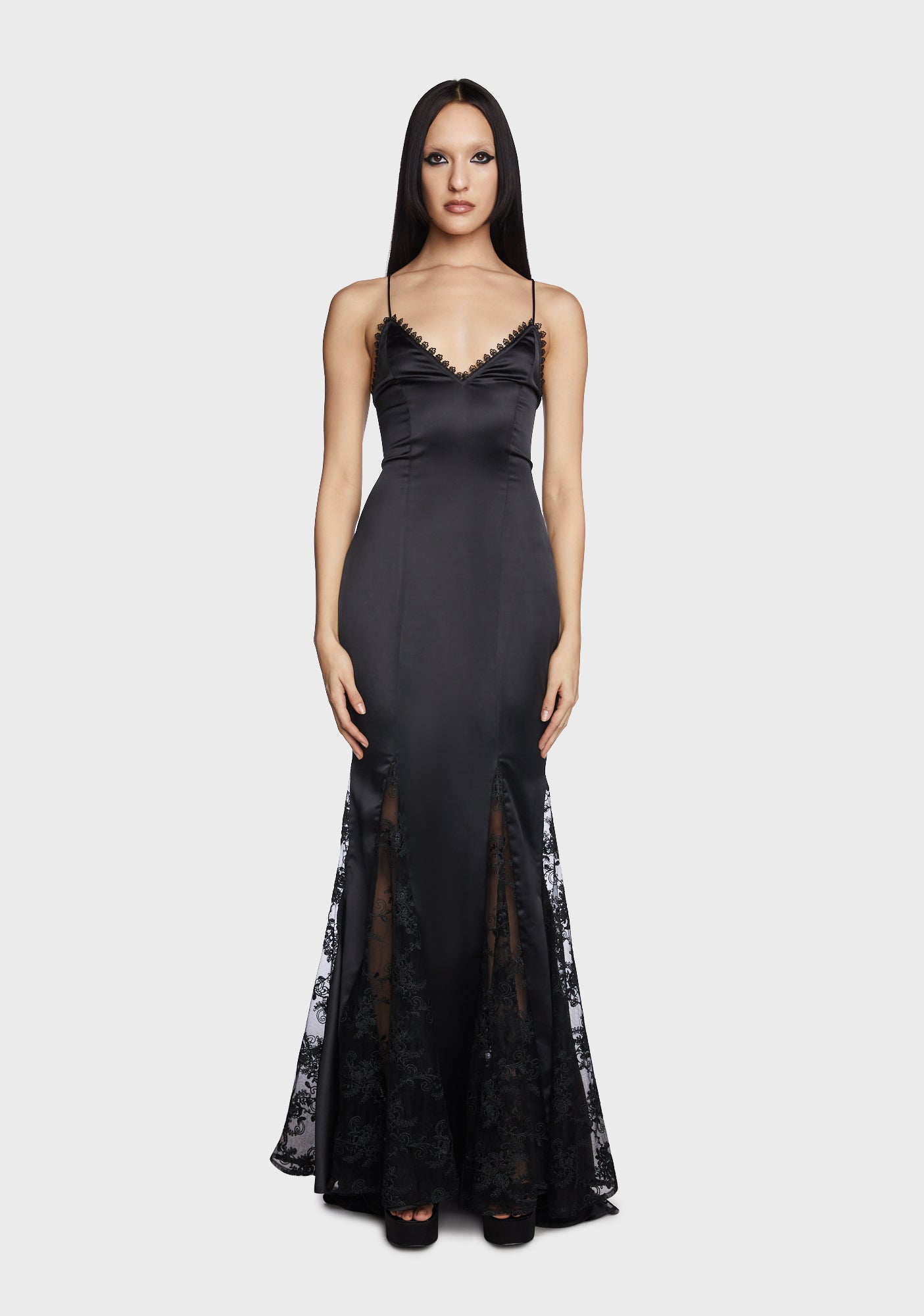Unholy Satin Sheer Inset Mermaid Maxi Dress