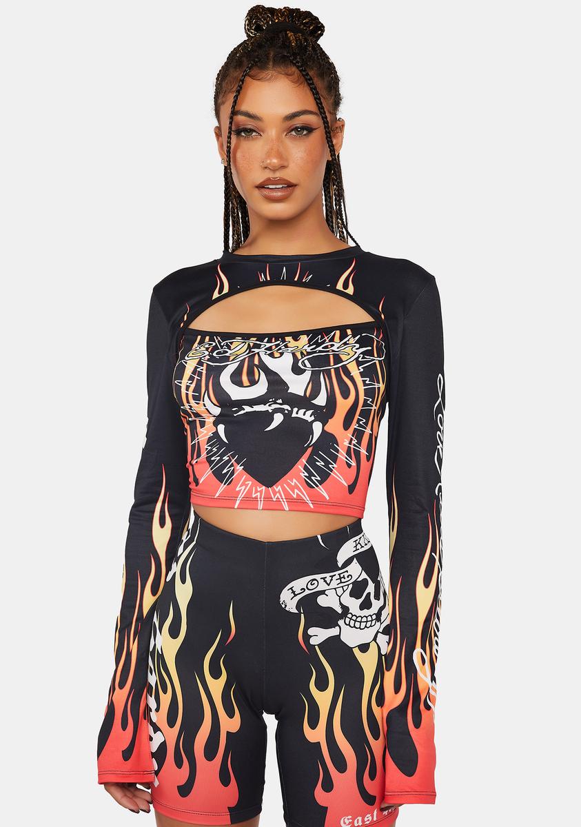 Fire Heart Long Sleeve Crop Top Ed Hardy X Dolls Kill,New Products : American Fashion Style Bags On Sale Fire Heart Long Sleeve Crop Top Ed Hardy X Dolls Kill,New Products : American Fashion Style Bags On Sale