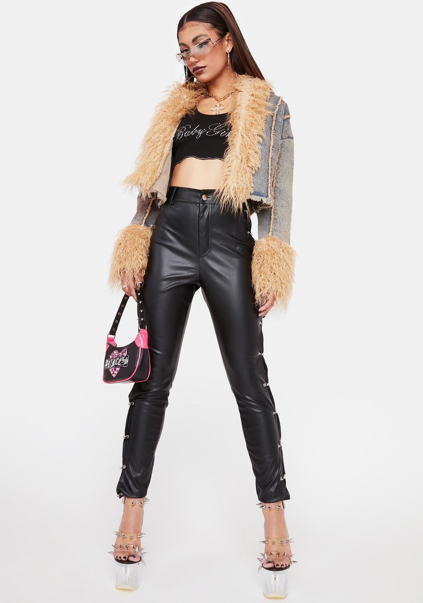 Vegan Leather High Waist Safety Pin Pants Black Dolls Kill