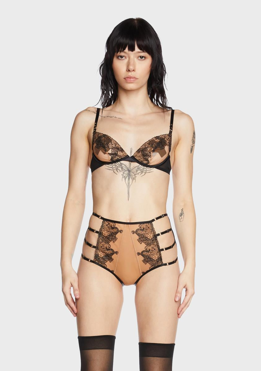 Tiger Peach Mesh Embroidered Plunge Bra Playful Promises,New Products : American Fashion Style Bags On Sale