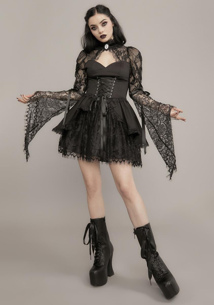 lights out mini dress Widow Lace Mock Neck Cutout Layered Mini Dress – Dolls Kill