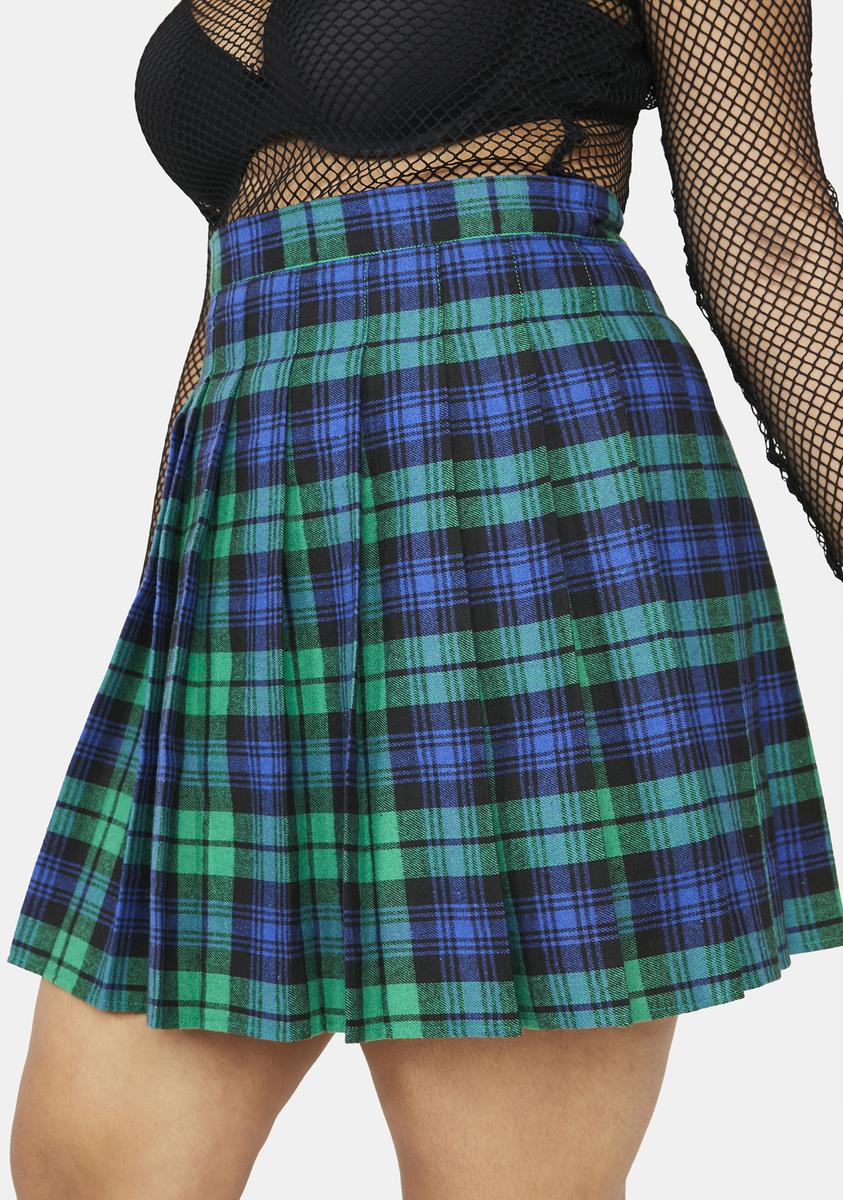 Plus Size High Waist Pleated Mini Skirt - Green Blue – Dolls Kill