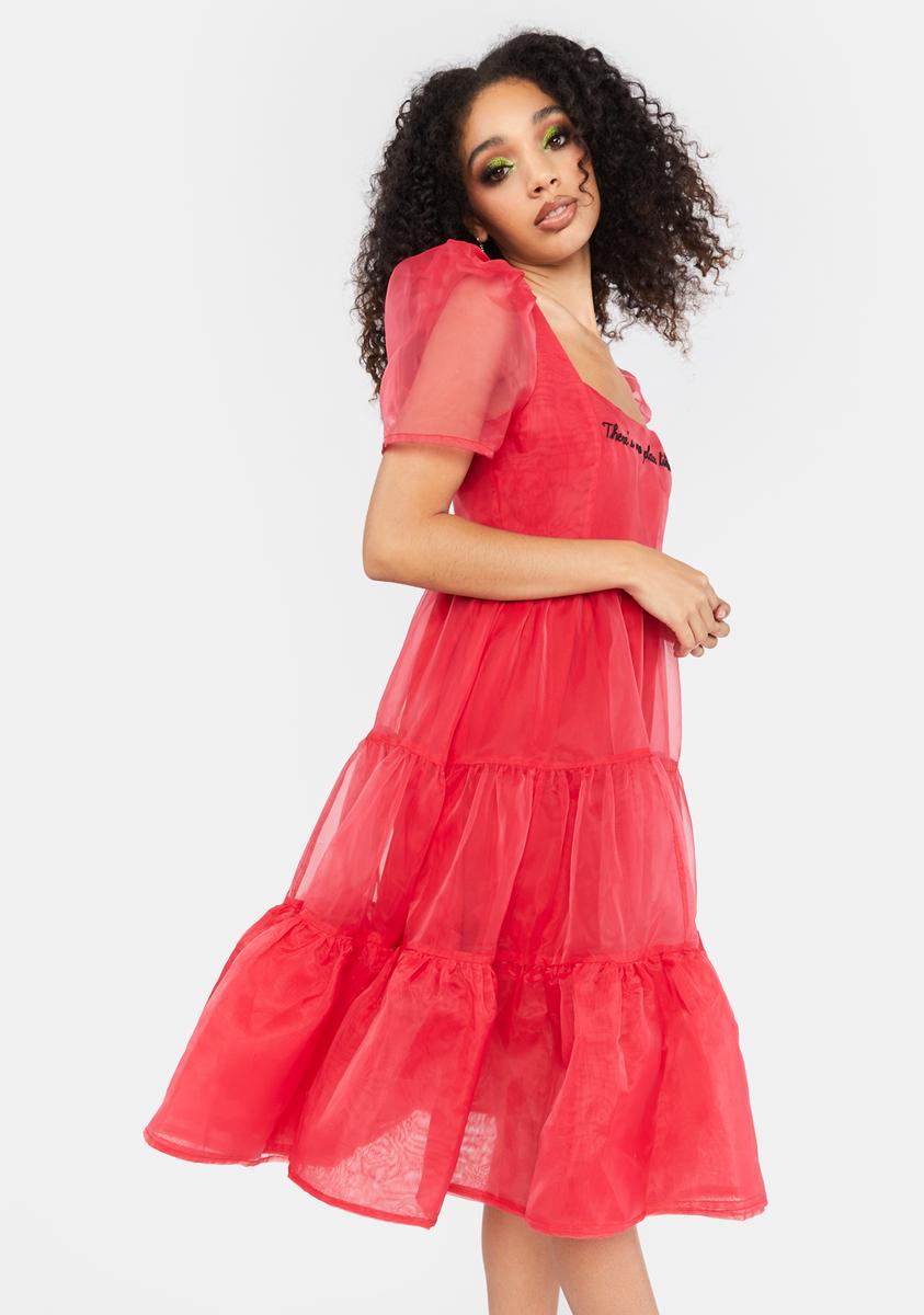 Dolls Kill X Wizard Of Oz Organza Embroidered Midi Dress Red