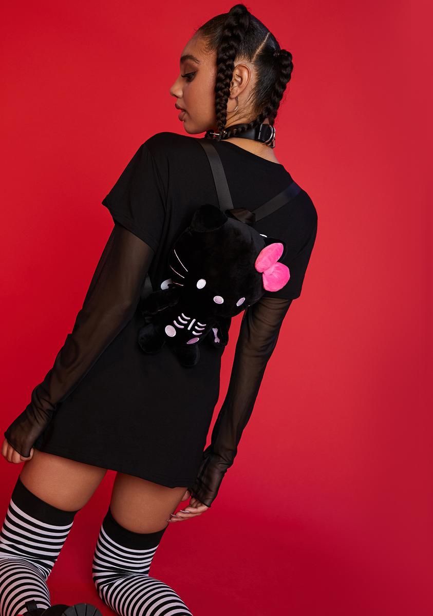 Dolls Kill Hello Kitty Skeleton Plush Backpack - Black