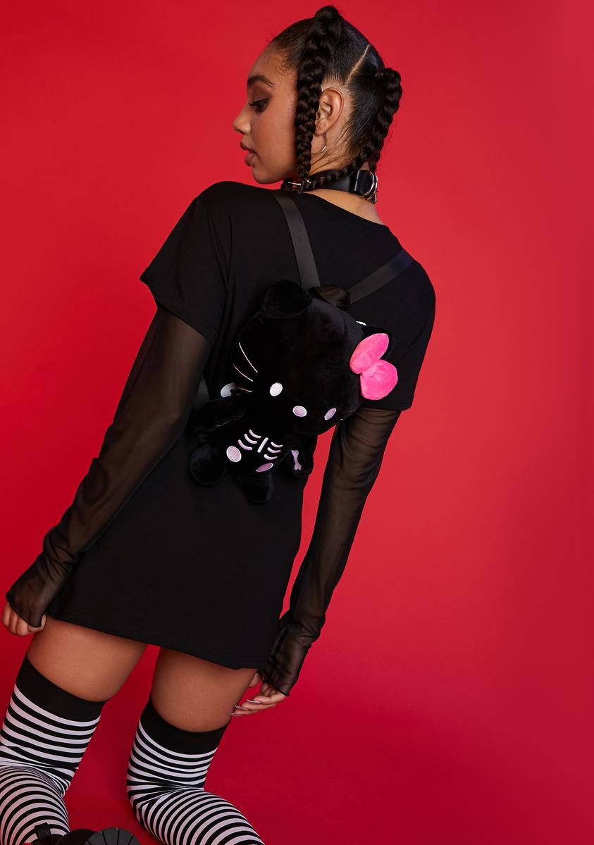gothic hello kitty backpack Dolls Kill Hello Kitty Skeleton Plush Backpack