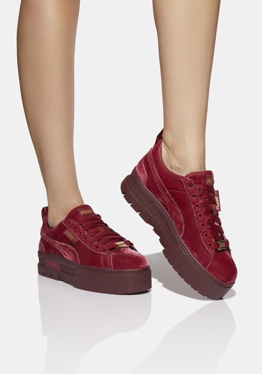 Puma Velvet Platform Sneakers - Dark Red – Dolls Kill