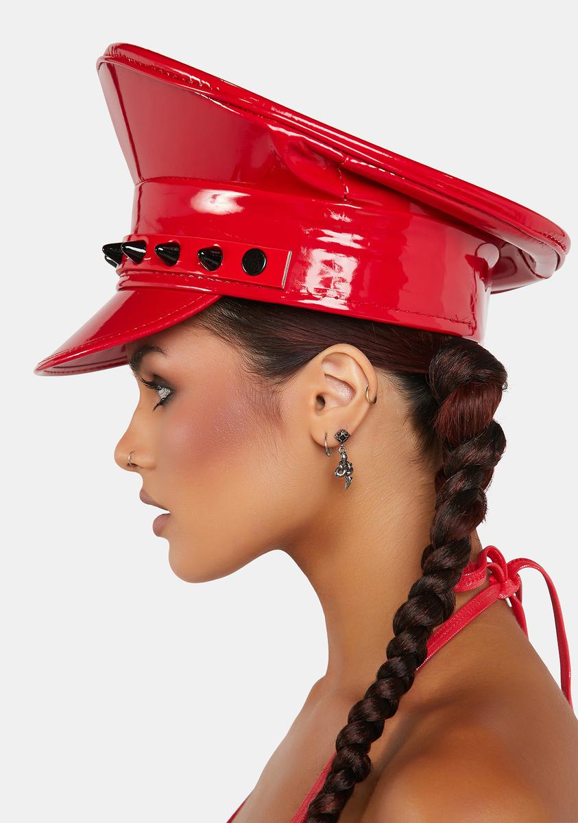Funk Plus Spiked Patent Captain Hat - Red/Black – Dolls Kill display picture 2