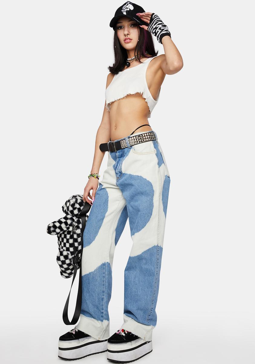 Acid Wash Denim Slit Jeans - Blue – Dolls Kill