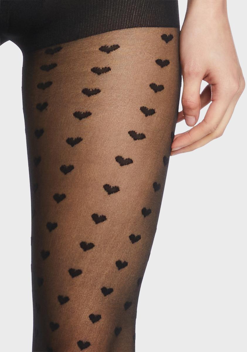 Sheer Mesh Flock Heart Tights Black Dolls Kill