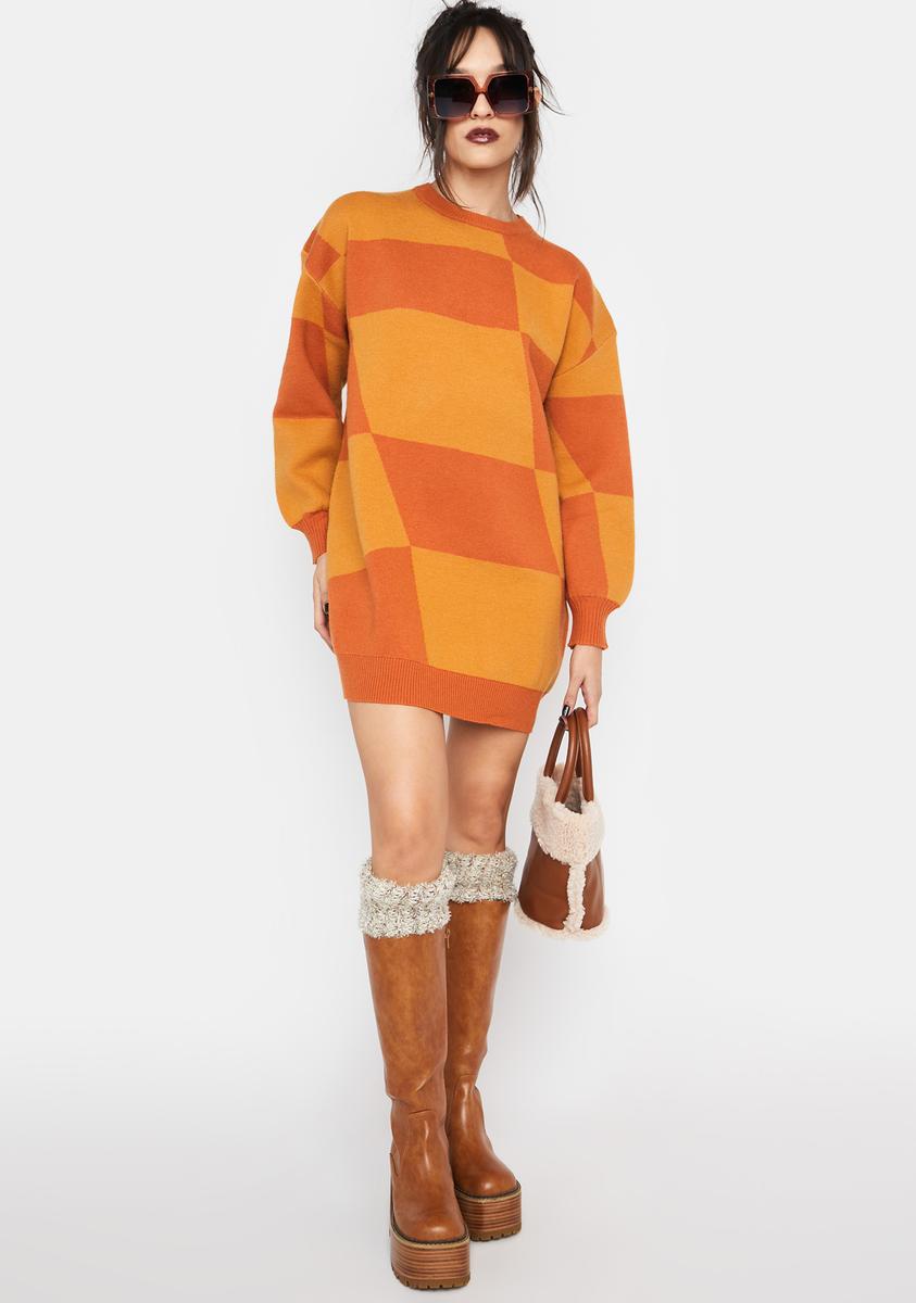 open lace back dress Checkered Oversized Sweater Dress
