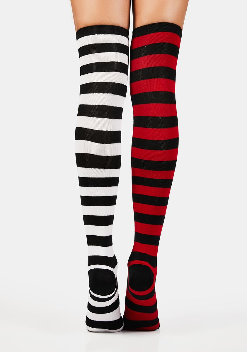 Two Tone Striped Thigh High Socks Black Red – Dolls Kill