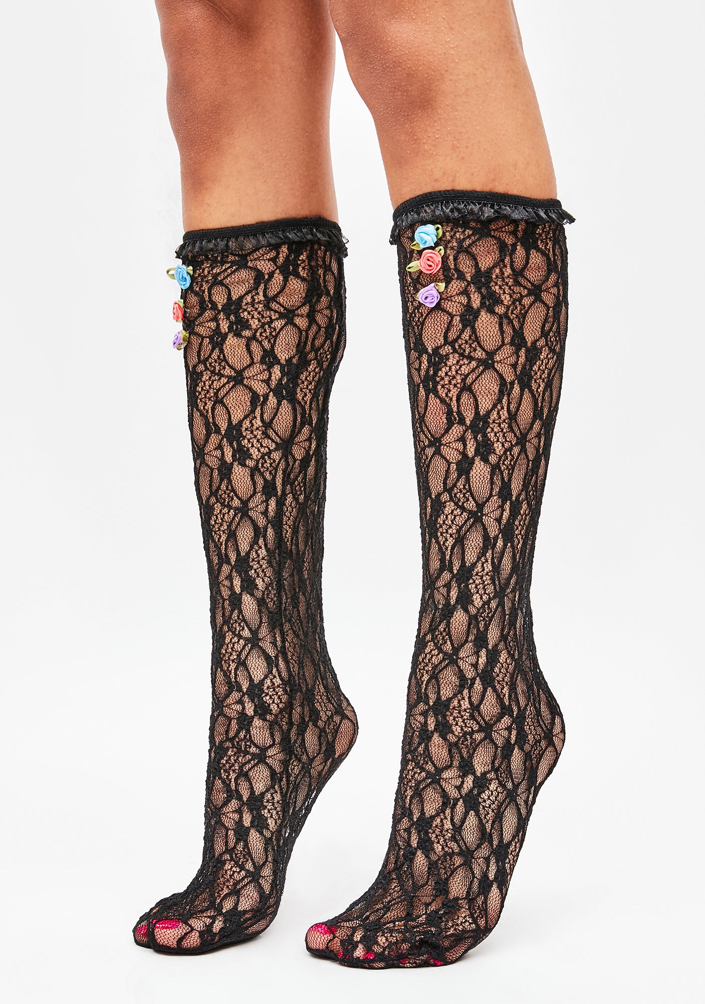 Rose Lace Knee High Socks - Black – Dolls Kill