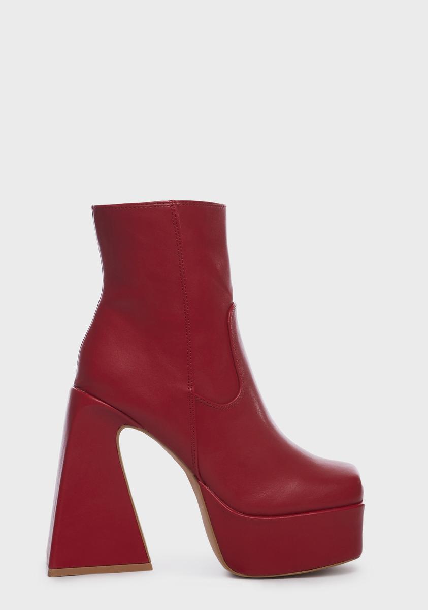 Ankle Vegan Leather Platform Boots - Red – Dolls Kill