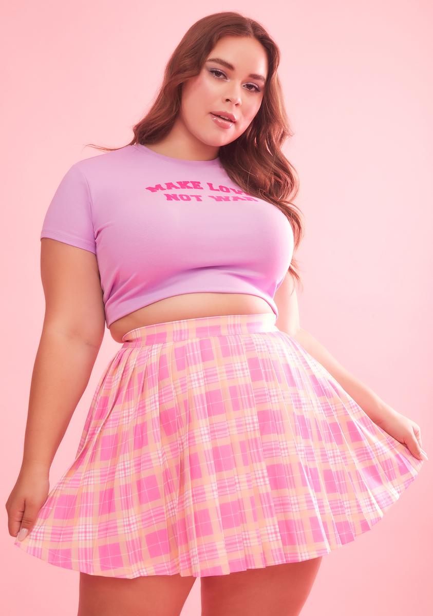 Plus Size Sugar Thrillz Plaid Pleated Mini Skirt With Undershorts Pink Dolls Kill