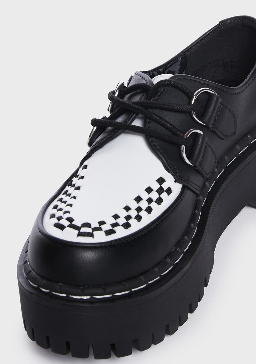 T.U.K. - Doubledecker Creeper Black/White Tukskin - Sapatos de Mulher