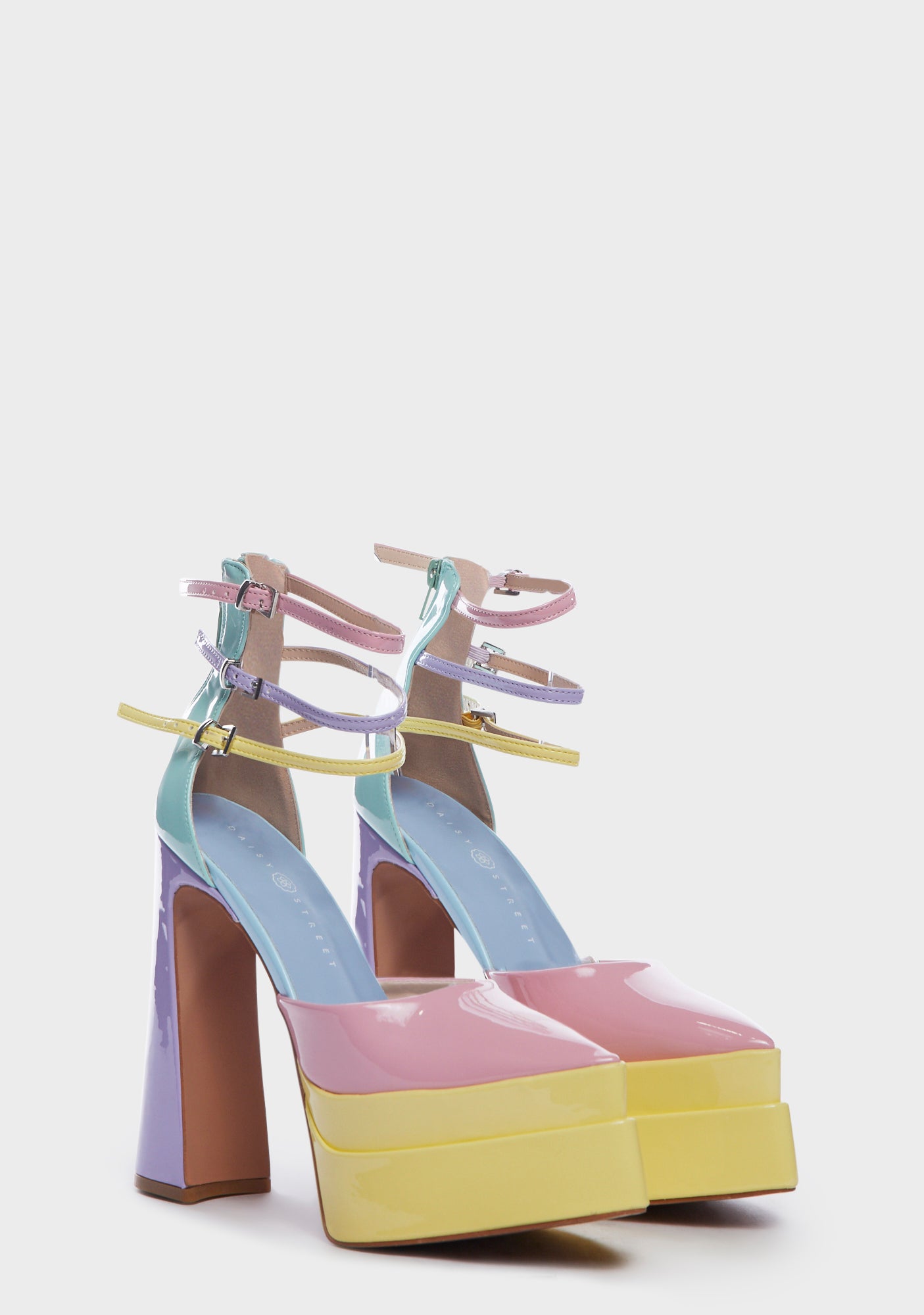 Daisy Street Pastel Color Blocked Platform Heels - Multi