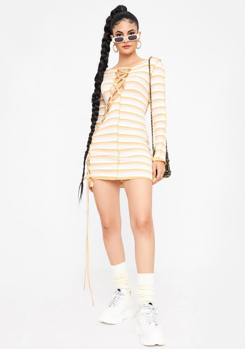 Striped Lace Up Bodycon Mini Dress