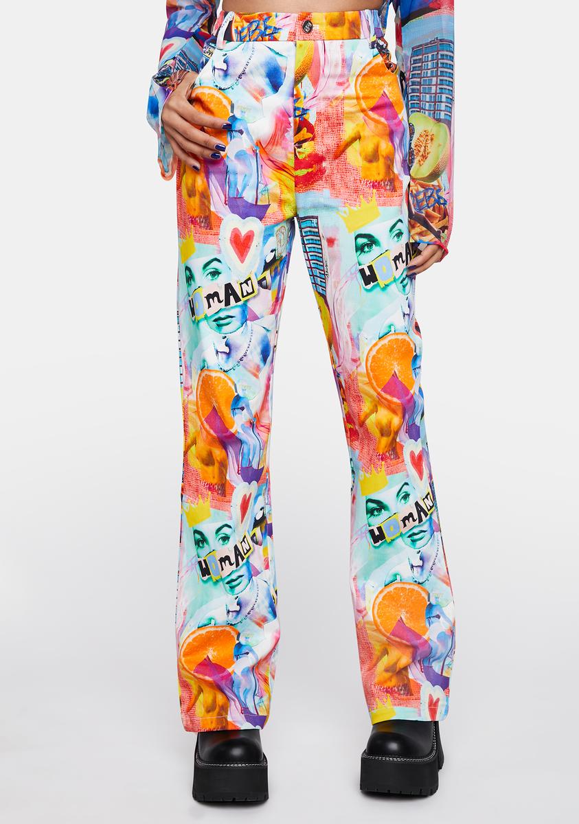 Elsie & Fred Collage Print High-Waisted Jeans - Blue – Dolls Kill
