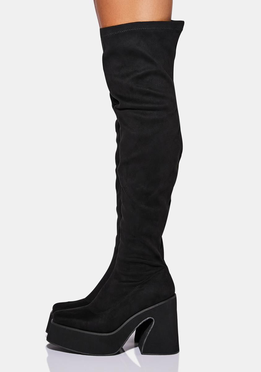 Koi Footwear Suede Damar Thigh High Boots - Black – Dolls Kill