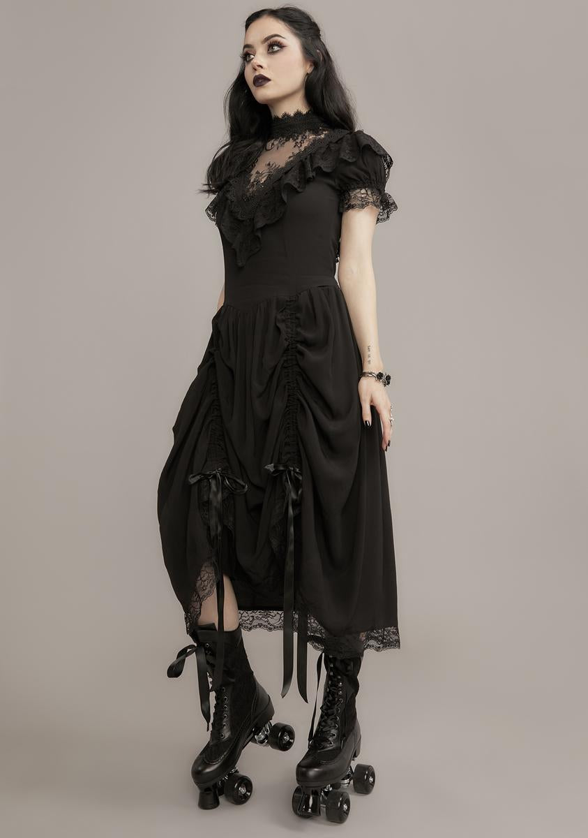 Widow Gathered Hem Maxi Dress With Lace Detailing