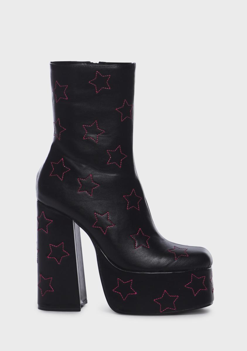 Koi Footwear Vegan Leather Star Diamante Ankle Boots - Black – Dolls Kill