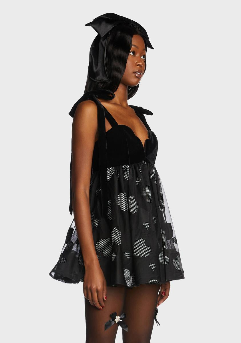 For Love & Lemons Velvet Sheer Houndstooth Heart Mini Dress - Black Dolls Kill For Love & Lemons Velvet Sheer Houndstooth Heart Mini Dress - Black Dolls Kill