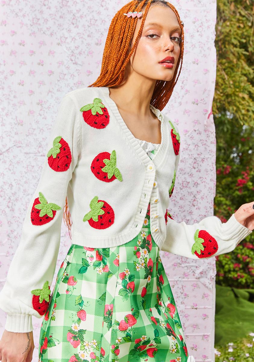 Dolls Kill X Strawberry Shortcake Cropped Knit Cardigan With