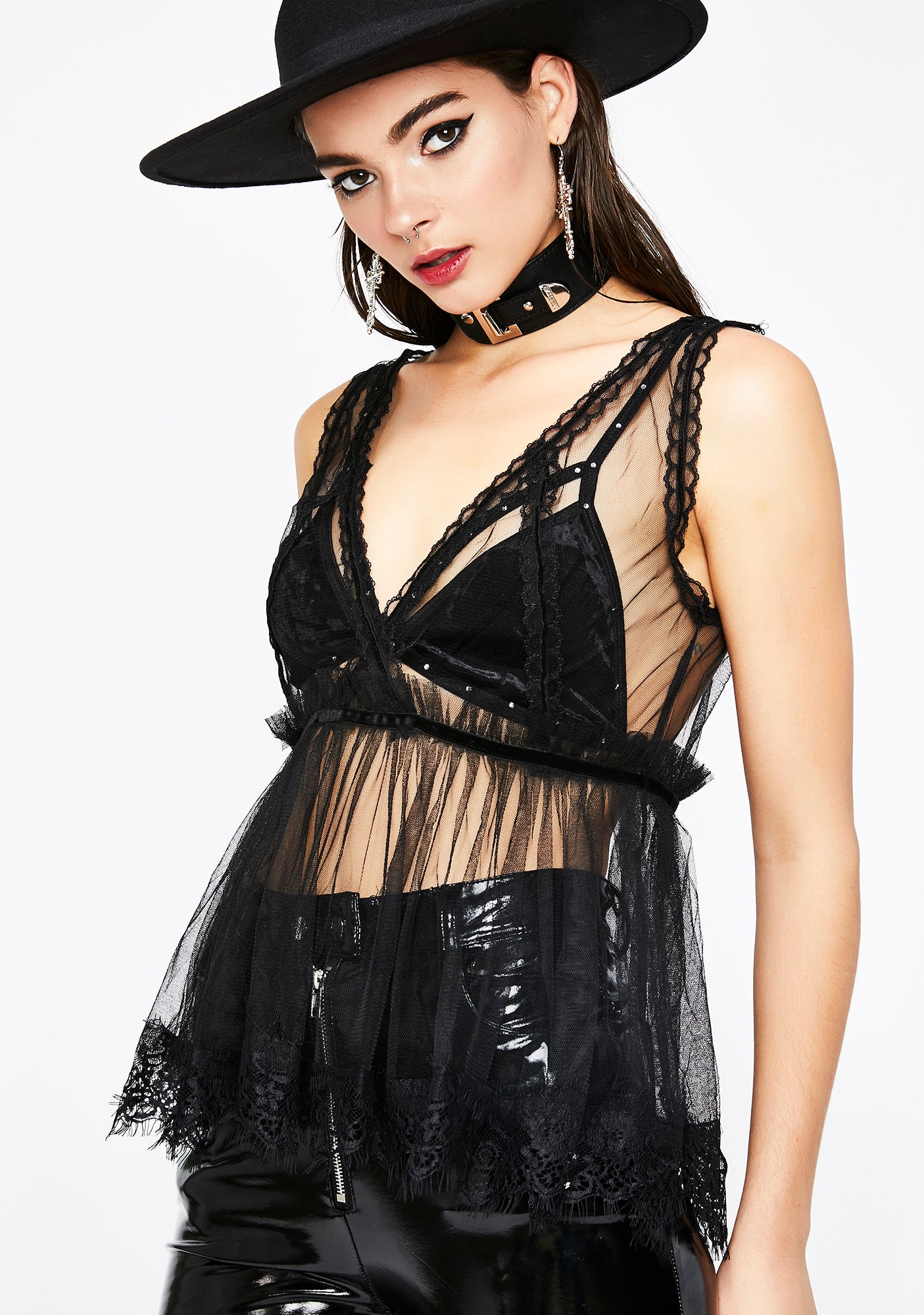 Sheer Lace Trim Tank Blouse – Dolls Kill