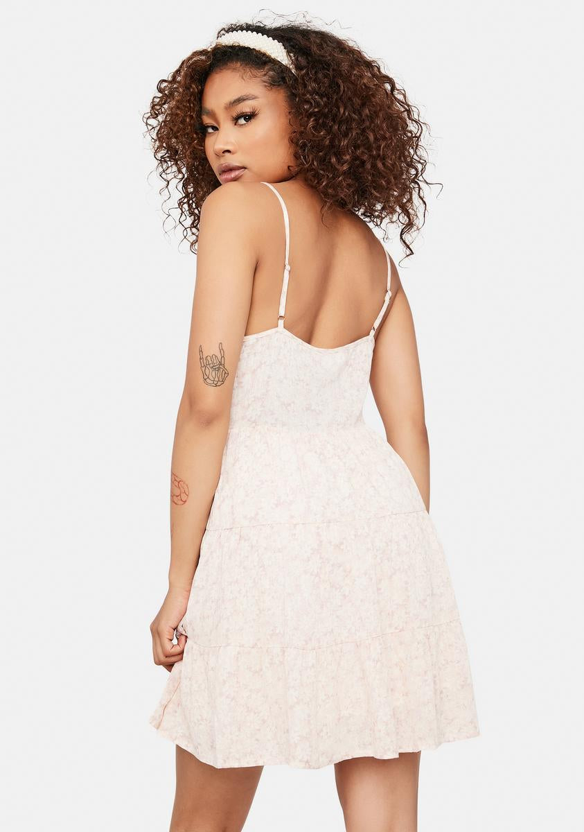 Floral V Neck Flowy Tank Mini Dress - Cream/Lilac  Dolls Kill