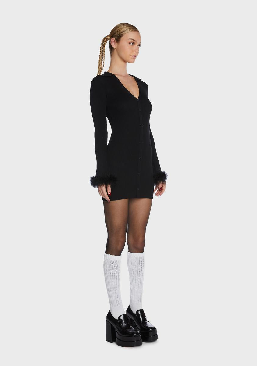 knee length dresses for ladies Tayanna Fur Trim Long Sleeve Top main image 1