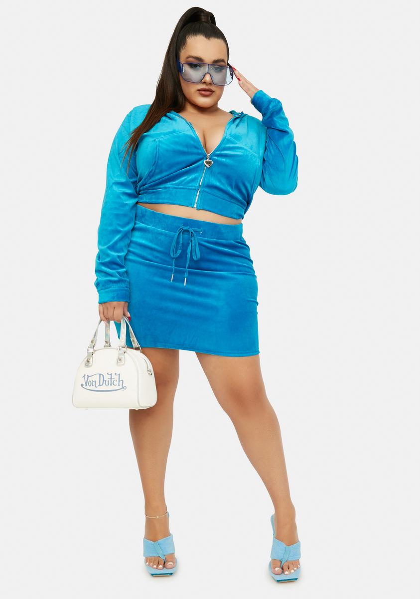 Plus Size Velour Hoodie Mini Skirt Set Blue – Dolls Kill