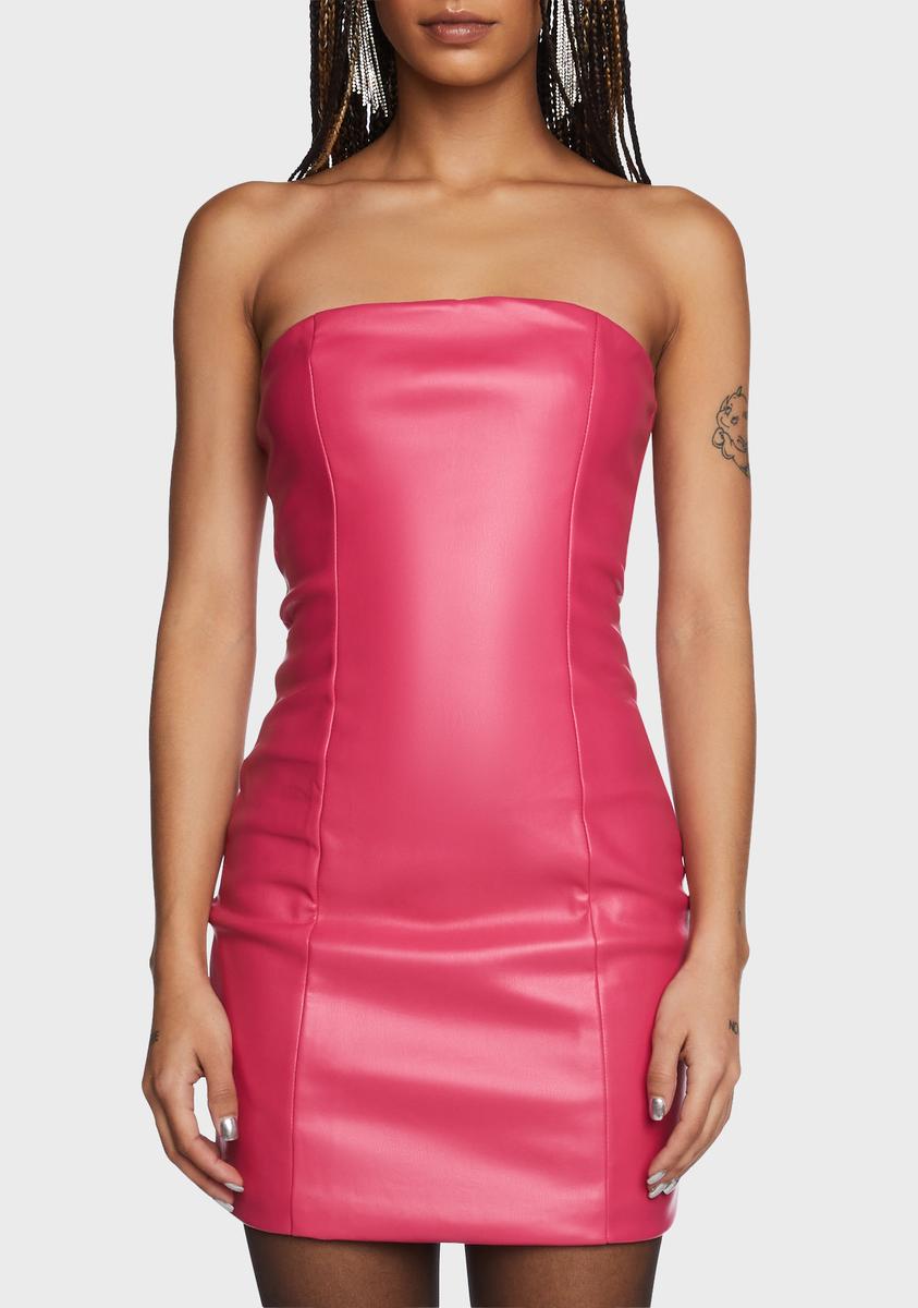 Vegan Leather Strapless Mini Dress - Pink Dolls Kill Vegan Leather Strapless Mini Dress - Pink Dolls Kill