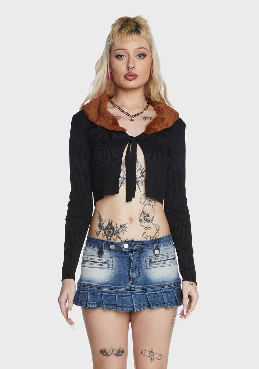 Fur Collar Tie Front Cardigan Daisy Street,New Products : American Fashion Style Bags On Sale