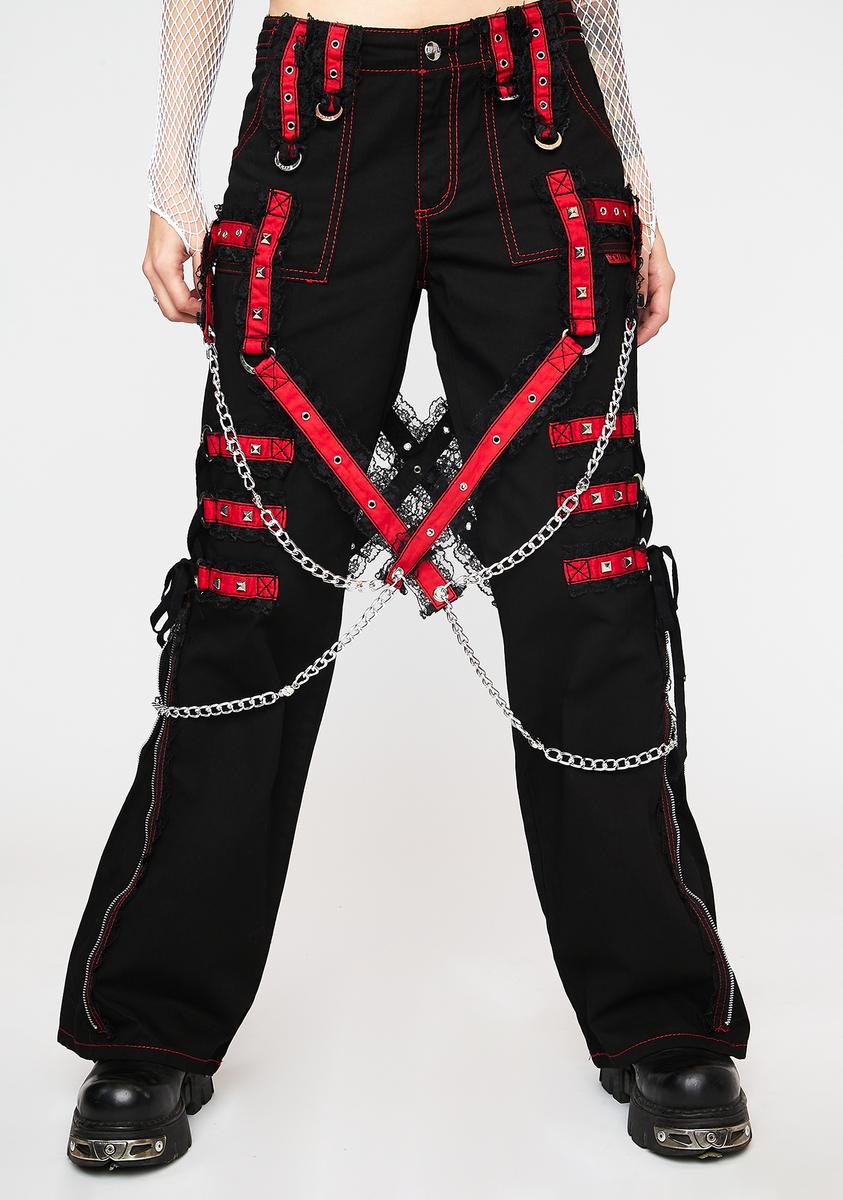 Tripp NYC Strappy Lace Chain Pants - Black/Red – Dolls Kill